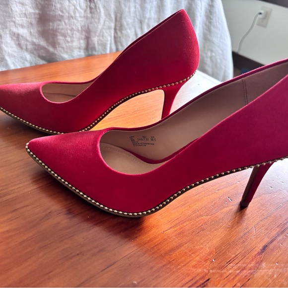 COACH Red Suede Pointed-Toe Pumps with Stud Trim—New, never worn - Picture 3 of 5